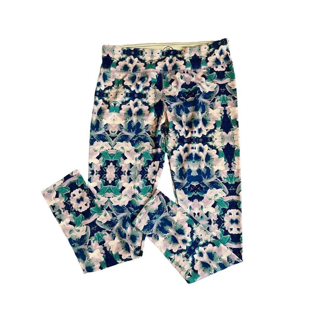 High‎ Energie Juniors Large Purple Pink Floral Print Ankle Length Leggings Gym